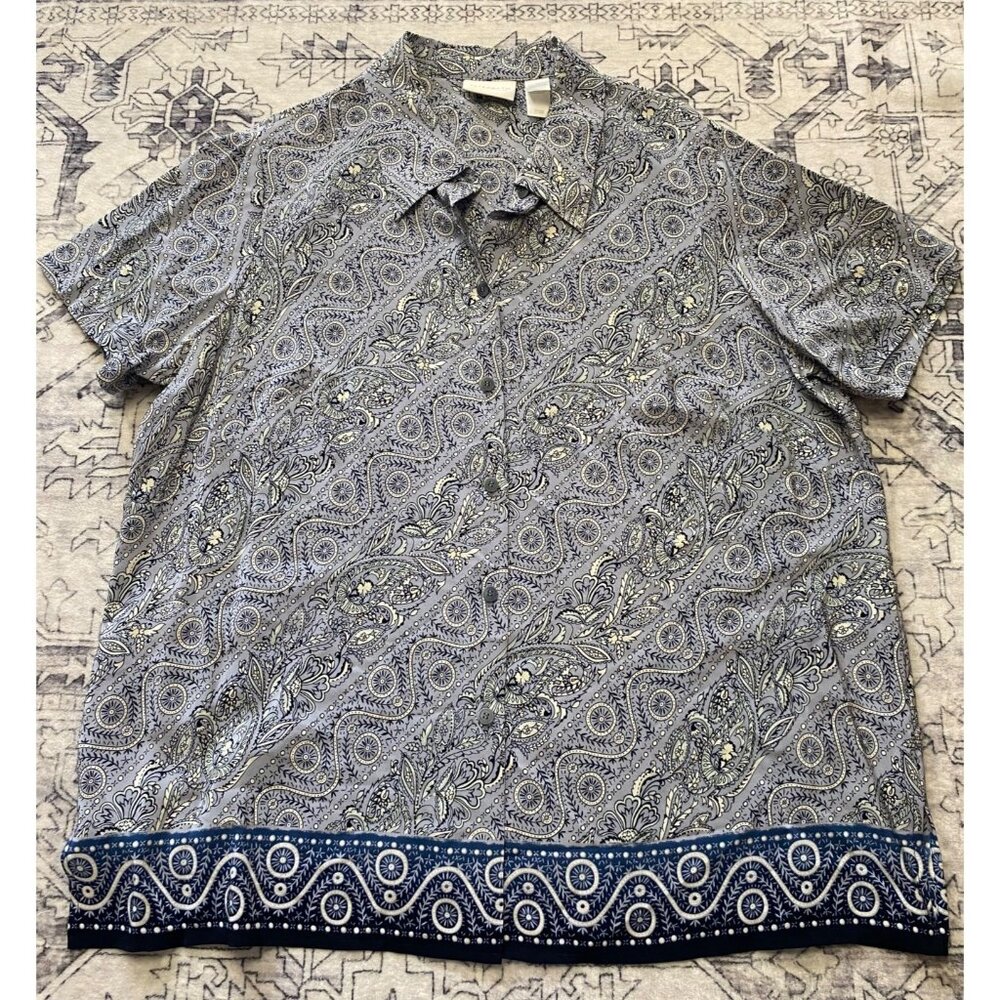 Elisabeth Liz Claiborne Womens Paisley Print 100% Silk 16 Blouse Short Sleeve‎